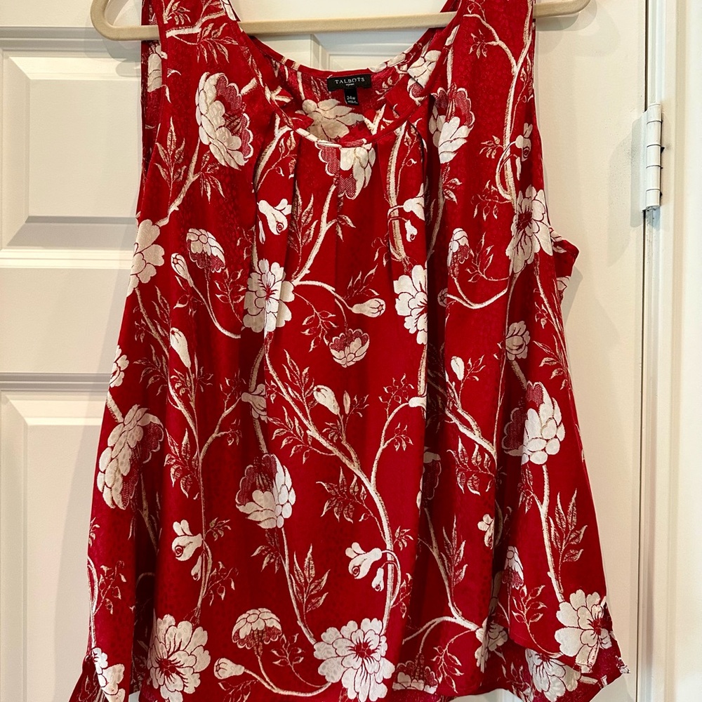 Talbots Red and White Sleeveless Blouse